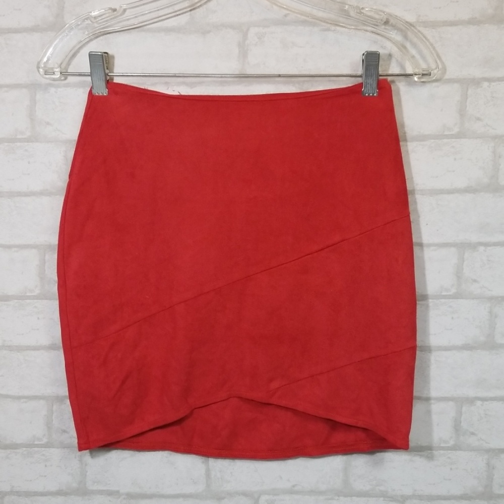 Misguided faux suede wrap mini skirt red 0